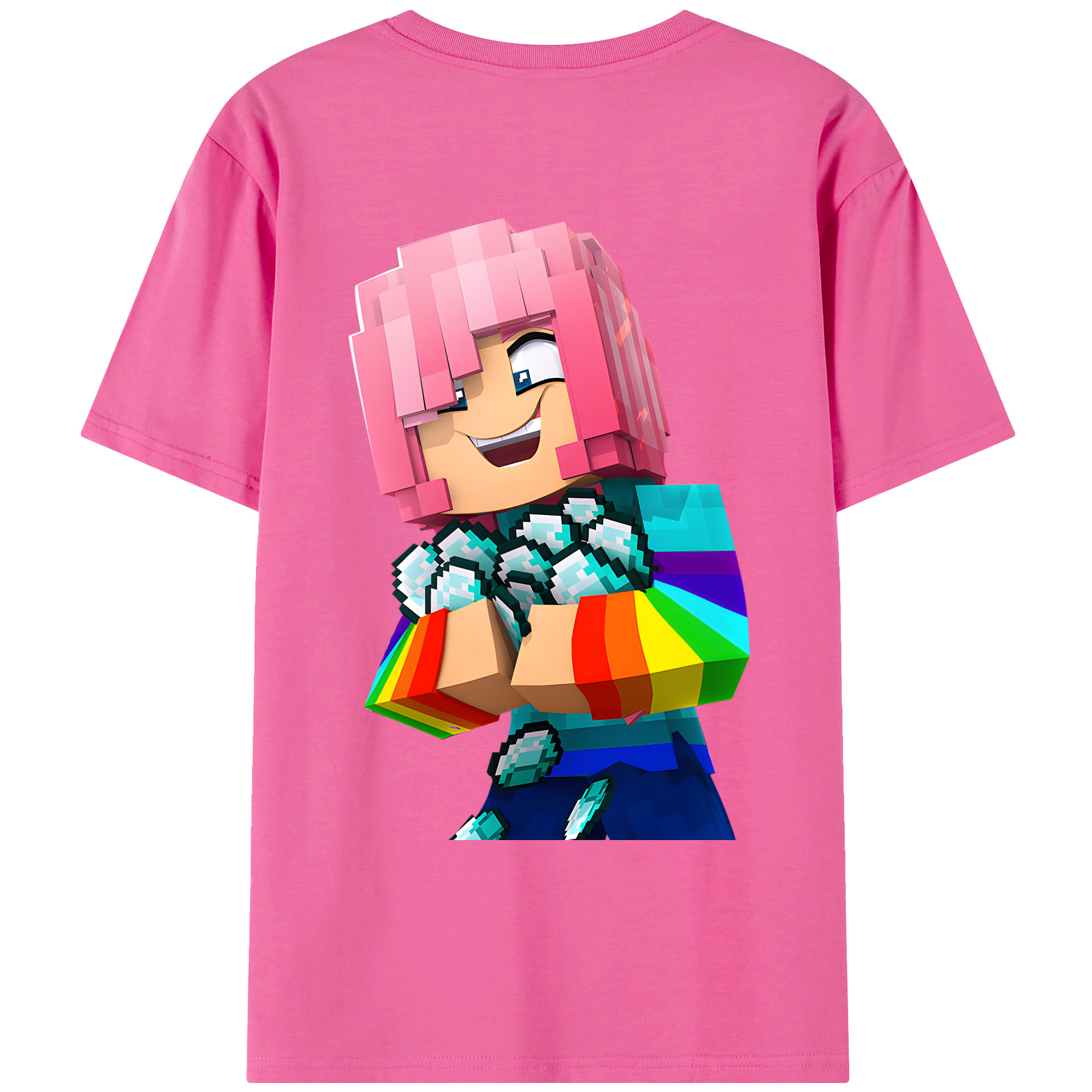 （画像用） マインクラフト ブロックの世界 Minecraft MC Block world レディース半袖Tシャツ(バックプリント)